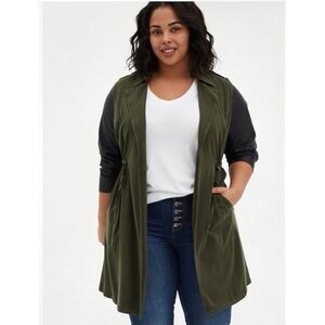 Torrid Twill Faux Leather Anorak Jacket Olive Size 2/US 2X Rayon Blend